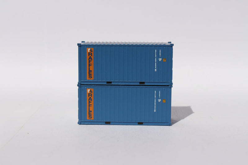 Jacksonville Terminal Company 205384 RAFFLES 20' Std. height containers with Magnetic system, Corrugated-side. JTC-205384, N Scale