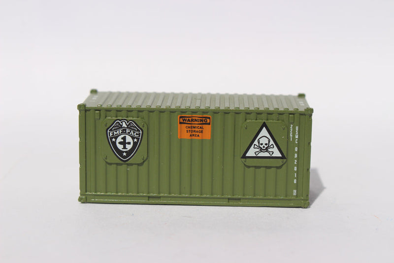 Jacksonville Terminal Company 205706 "VS" USMC (FMF) Fleet Marine Forces Storage container-Olive, MILITARY SERIES 20' Std. height (SINGLE) container with Magnetic system, JTC-205706, N Scale