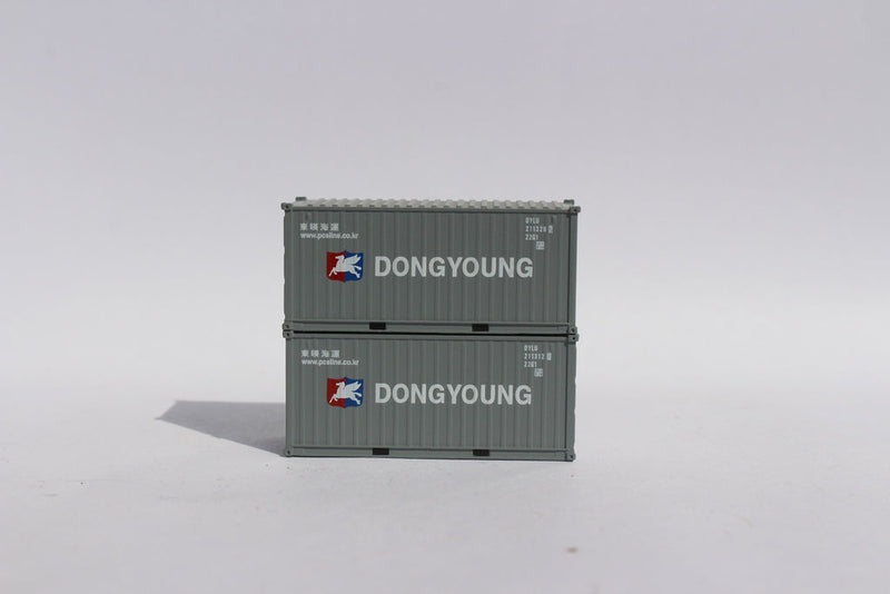 Jacksonville Terminal Company 205440 DONG YOUNG 20' Std. height containers with Magnetic system, Corrugated-side. JTC-205440, N Scale