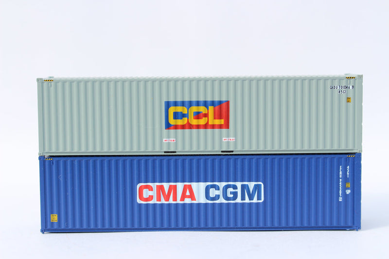 Jacksonville Terminal Company 405801 CCL & CMA CGM MIX PACK 40' HIGH CUBE containers with Magnetic system, Corrugated-side. JTC