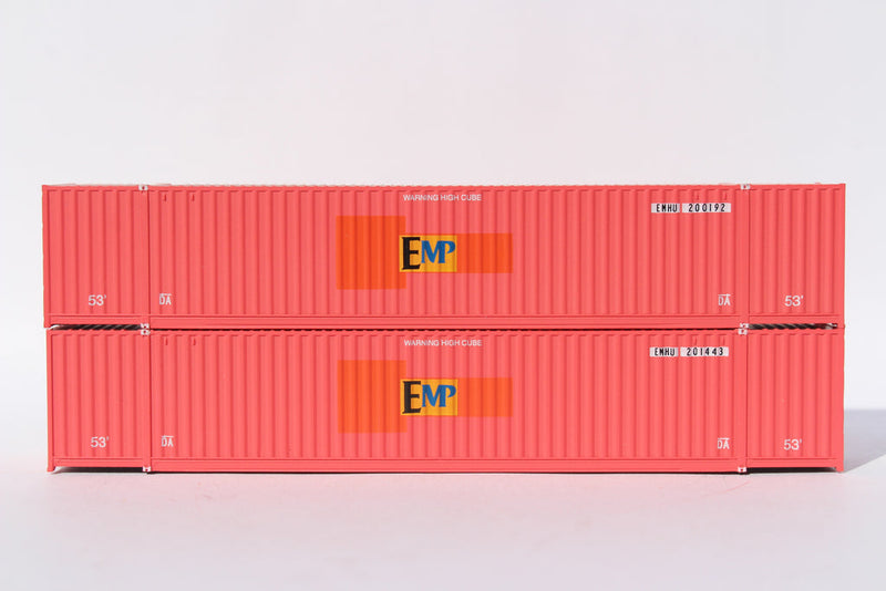 Jacksonville Terminal Company 535096 EMP (Ex-HUB GROUP red) Set #2, 53' HIGH CUBE 6-42-6 corrugated containers with Magnetic system, Corrugated-side. JTC # 535096, N Scale