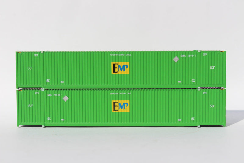 Jacksonville Terminal Company 537026 EMP - 'centered logo' green 53' HIGH CUBE 8-55-8 corrugated containers with stackable Magnetic system. JTC