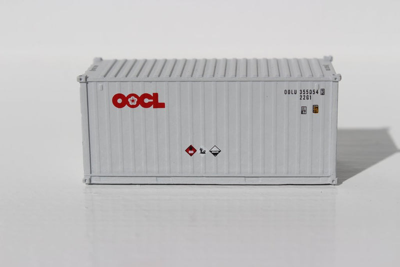 Jacksonville Terminal Company 205308 OOCL 20' Std. height containers with Magnetic system, Corrugated-side. JTC-205308, N Scale