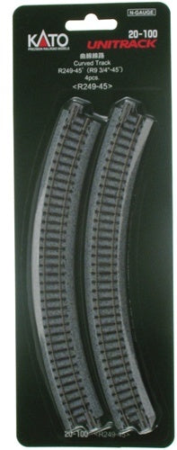 Kato  Unitrack 20100 - 249mm (9 3/4") Radius 45 Curve Track [4 pcs], N Scale