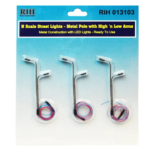 Rock Island Hobby RIH013103 N Scale Street Lights with 2 Vertical Poles and High and Low Lights