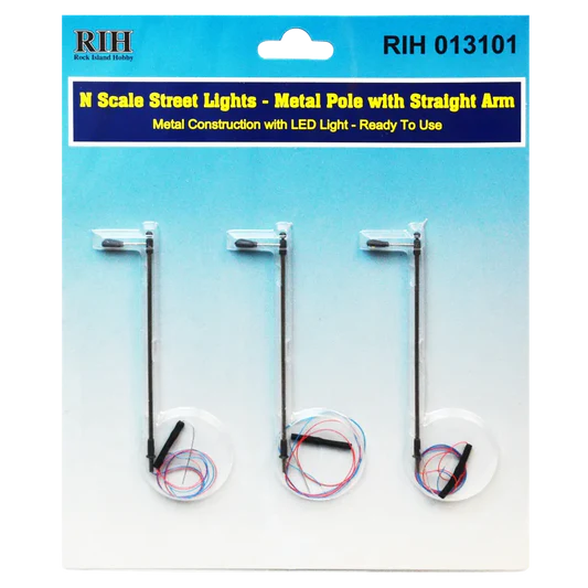 Rock Island Hobby RIH013101 N Scale Streetlights metal pole with straight arm