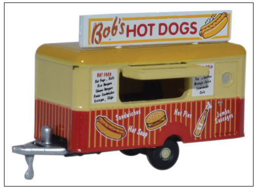 Oxford Diecast 553-NTRAIL001 Concession Trailer - Assembled -- Bobs Hot Dogs (beige, red), N scale