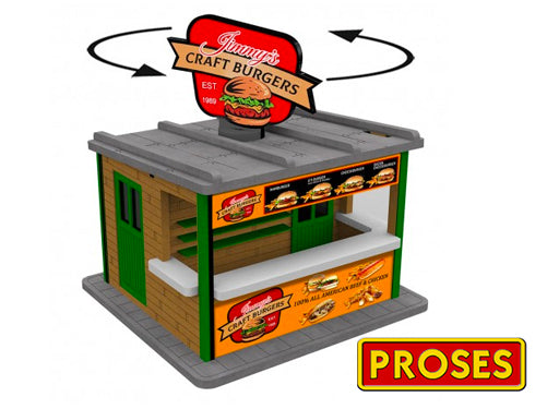 Bachmann 39122 O SCALE JIMMY'S BURGER STAND WITH LIGHT AND ROTATING SIGN (KIT), O