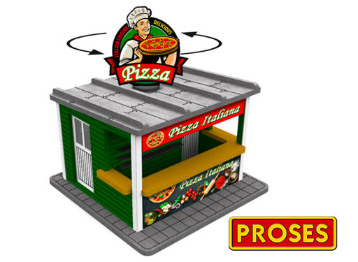 Bachmann 39121 O SCALE PIZZA STAND WITH LIGHT AND ROTATING SIGN (LASER CUT KIT), O