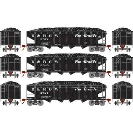 PREORDER Athearn Roundhouse RND88184 HO 40' 4-Bay Offset Hopper w/Load, DRGW