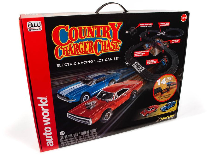 AUTO WORLD SRS335 14' COUNTRY CHARGER CHASE SLOT RACE SET HO SCALE