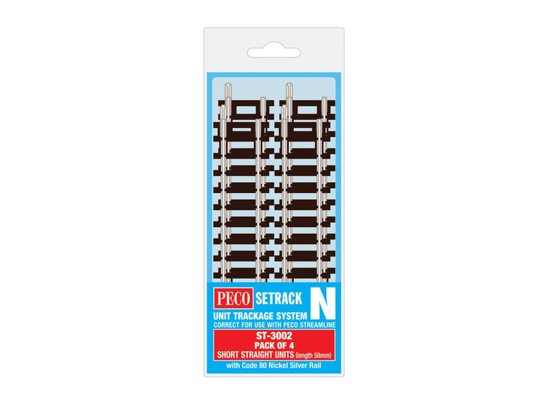 Peco PCOST-3002 Short Straight (Pack of 4), N Scale