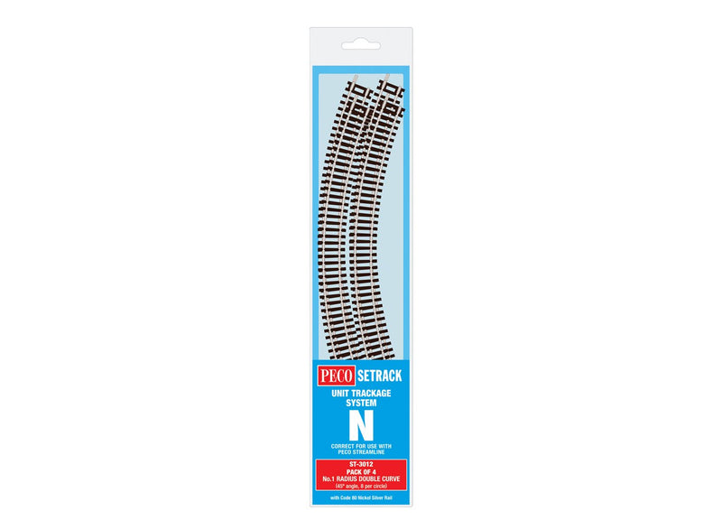 Peco PCOST-3012 Double Curve, 1st Radius (Pack of 4), N Scale