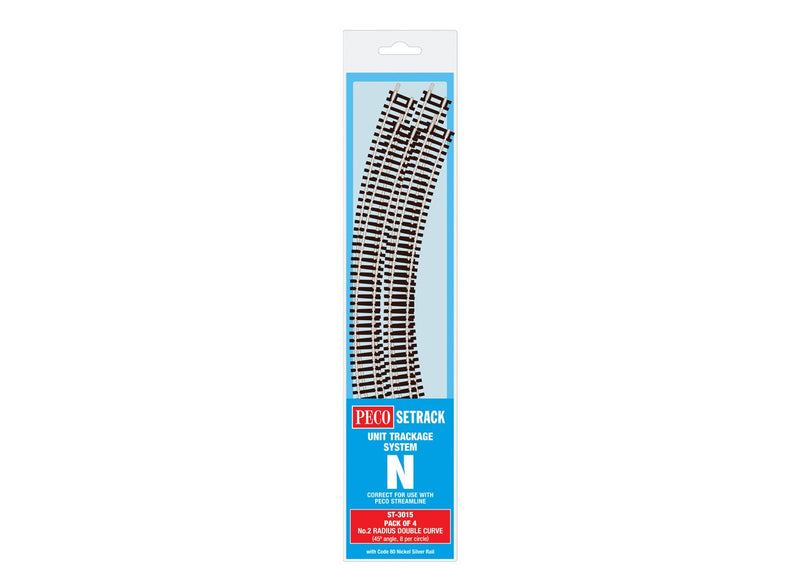 Peco PCOST-3015 Double Curve, 2nd Radius (Pack of 4), N Scale