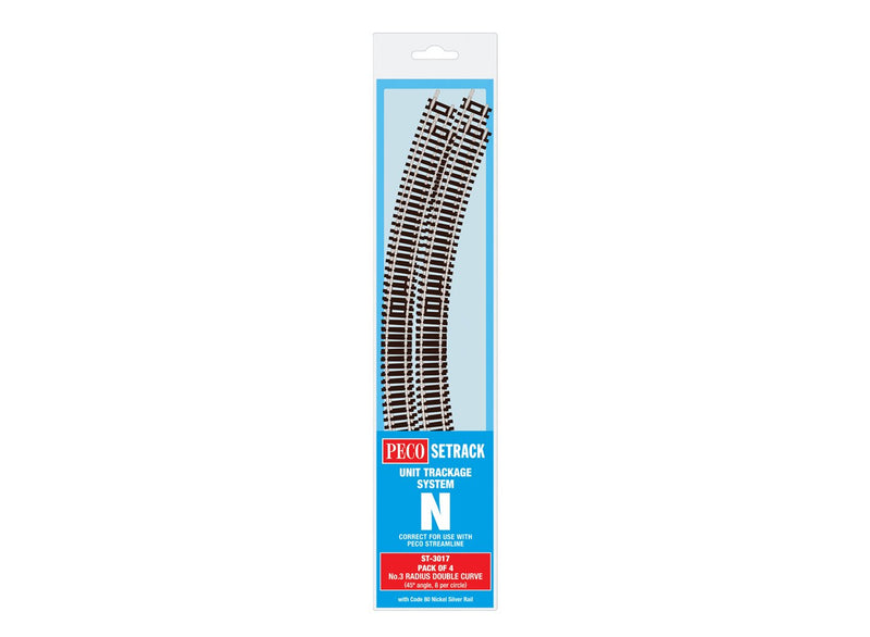 Peco PCOST-3017 Double Curve, 3rd Radius (Pack of 4), N Scale