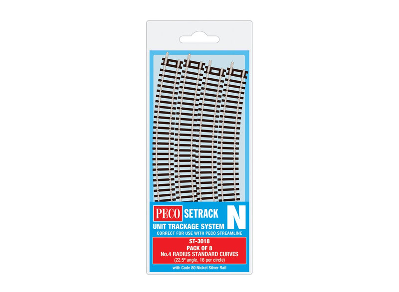 Peco PCOST-3018 Standard Curve, 4th Radius (Pack of 8), N Scale