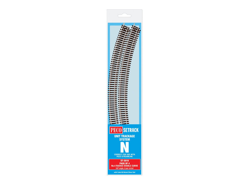 Peco PCOST-3019 Double Curve, 4th Radius (Pack of 4), N Scale