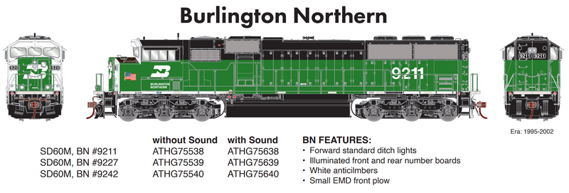 PREORDER Athearn Genesis ATHG75540 HO SD60M Tri-Clops, BN