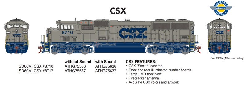 PREORDER Athearn Genesis ATHG75537 HO SD60M Tri-Clops, CSXT