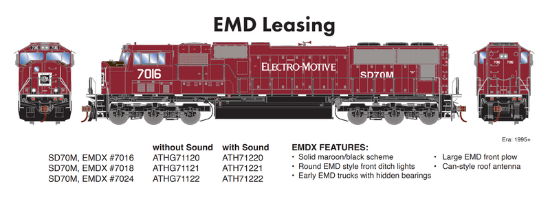 PREORDER Athearn Genesis ATHG71222 HO SD70M w/DCC & Sound, EMDX/Maroon/Black