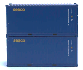 Jacksonville Terminal Company 205336 SEACO 20' Std. height containers with Magnetic system, Corrugated-side. JTC-205336, N Scale