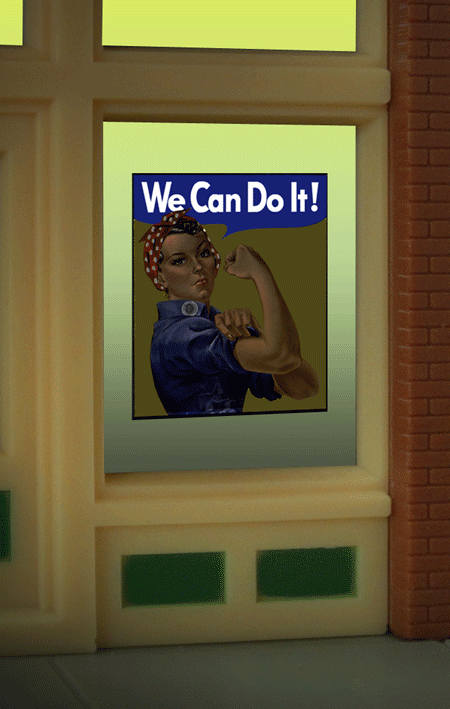Miller Engineering Animation 9110 "We Can Do it" Window sign, HO/O scale