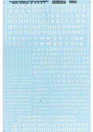 Microscale Industries 90001 Alphabets & Numbers - Railroad Roman -- White, HO Scale