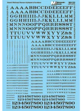 Microscale Industries 90122 Alphabets & Numbers - Stencil Railroad Roman -- Black, HO Scale
