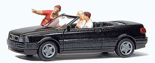 Preiser Kg 33257 Audi Convertible - Assembled -- Keep Going Straight Set w/2 Occupants & Woman Giving Directions, HO Scale