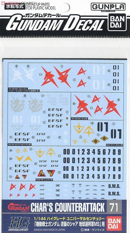 Bandai 2076869 71 Char's Counterattack Earth Fedr Decal