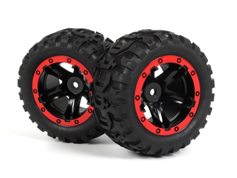 BlackZon 540194 Slyder MT Wheels/Tires Assembled (Black/Red)