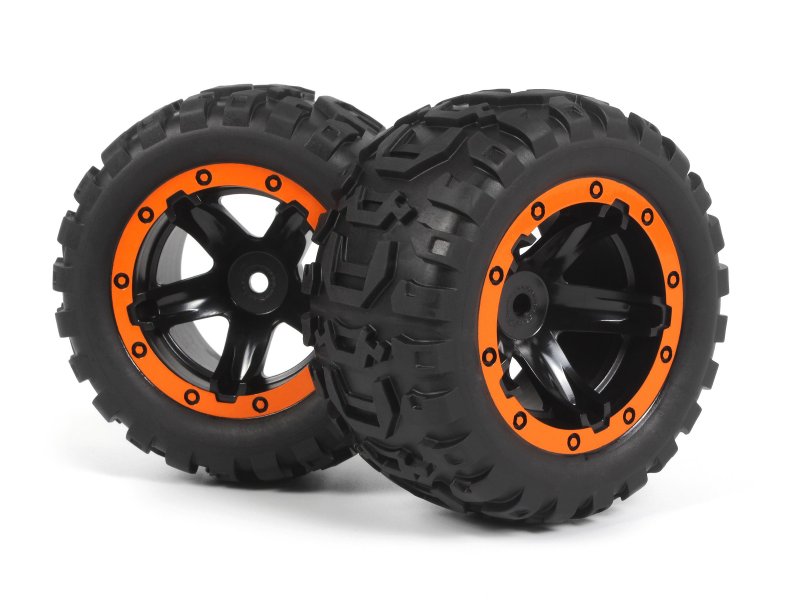 BlackZon 540195 Slyder MT Wheels/Tires Assembled (Black/Orange)
