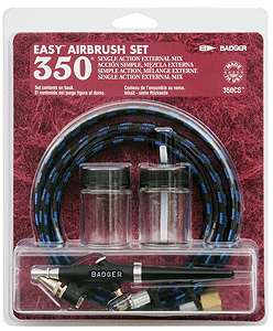 Badger Air Brush 350CS Clamshell Airbrush Set - Includes Airbrush, Air Hose, Jars & Jar Adaptor -- Model 350 Single Action, Internal Mix, Bottom Feed Airbrush