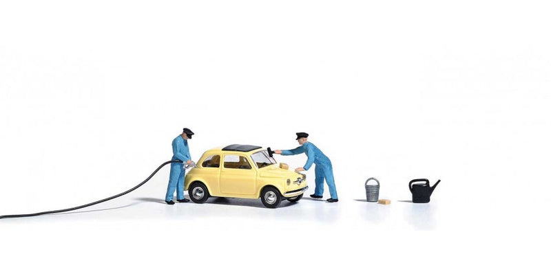 Busch Gmbh & Co Kg 7820 Complete Miniature Scene -- Fill 'Er Up Gas Station Scene, Fiat 500, 2 Station Attendants, Accessories, HO Scale