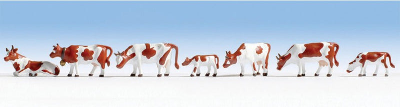 Noch Gmbh & Co 36723 Cows -- Brown & White pkg(9), N Scale