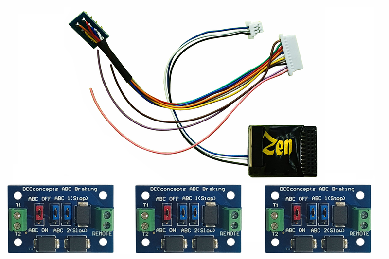 DCC Concepts DCD-ZN218.6S Zen Black Shuttle Pack Includes Zen Black 21 & 8-pin 6 function decoder and 3 ABC modules.