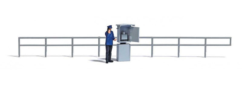 Busch Gmbh & Co Kg 7848 Dispatcher Signal Mast Telephone Miniature Scene -- Telephone Box, DR Worker Figure, Safety Railing, HO Scale