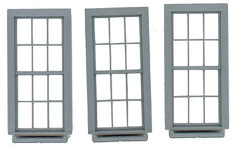 San Juan Details (formerly Grandt Line) 3763 Double-Hung Windows -- 6-Over-6, Scale 38 x 86"  96.5 x 218cm pkg(3), O Scale