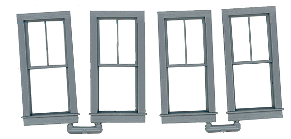 San Juan Details (formerly Grandt Line) 3766 Double-Hung Windows -- 2-Over-1, Scale 28 x 64"  71.1 x 163cm pkg(4), O Scale