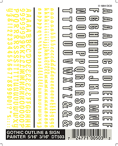 Woodland Scenics WOO503 Dry Transfer Alphabet & Number Sets -- Gothic Outline (white) & Sign Painter (yellow) Type Faces, All Scales