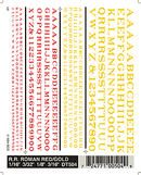 Woodland Scenics WOO504 Dry Transfer Alphabet & Number Sets -- Railroad Roman Type Face (red & gold), All Scales