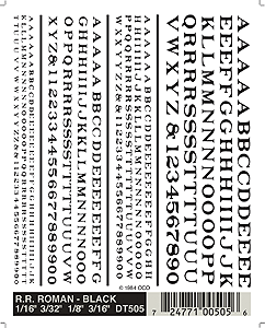 Woodland Scenics WOO505 Dry Transfer Alphabet & Number Sets -- Railroad Roman Type Face (black), All Scales