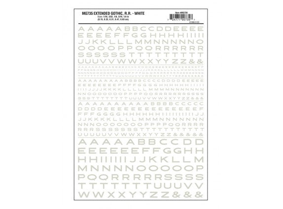 Woodland Scenics WOO735 Dry Transfer Alphabet & Numbers - Extended Railroad Gothic -- White, All Scales