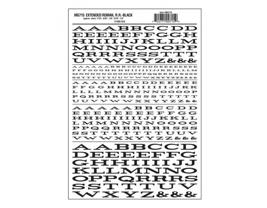 Woodland Scenics WOO715 Dry Transfer Alphabet & Numbers - Extended Railroad Roman -- Black, All Scales