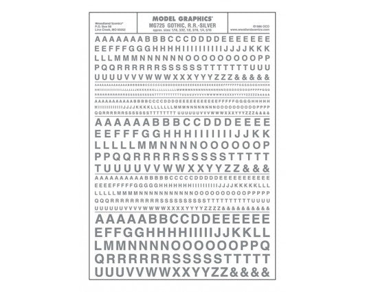 Woodland Scenics WOO725 Dry Transfer Alphabet & Numbers - Railroad Gothic -- Silver, All Scales