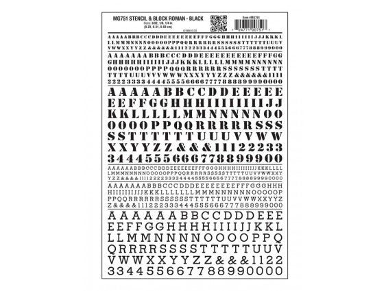 Woodland Scenics WOO751 Dry Transfer Alphabet & Numbers - Stencil/Block Roman -- Black, All Scales