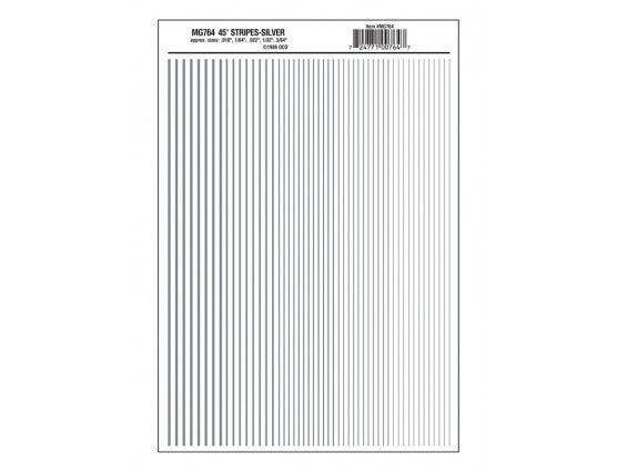 Woodland Scenics WOO764 Dry Transfer Stripes - .010, 1/64, .022, 1/32 & 3/64" Wide -- Silver, All Scales