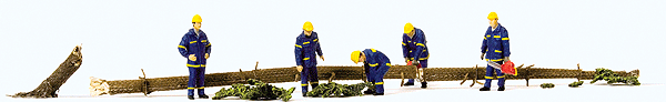 Preiser Kg 10609 Emergency THW Workers Clearing the Road -- 5 Men in Uniforms, HO Scale
