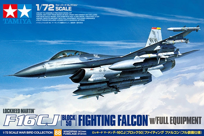 Tamiya 60788 F-16 CJ FIGHTING FALCON Block 50  W/Full Equipment, 1:72 Scale