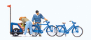 Preiser Kg 10635 Family Getting Ready for Bicycle Ride -- Mother, Father, Toddler, 2 Bikes & Baby Trailer, HO Scale